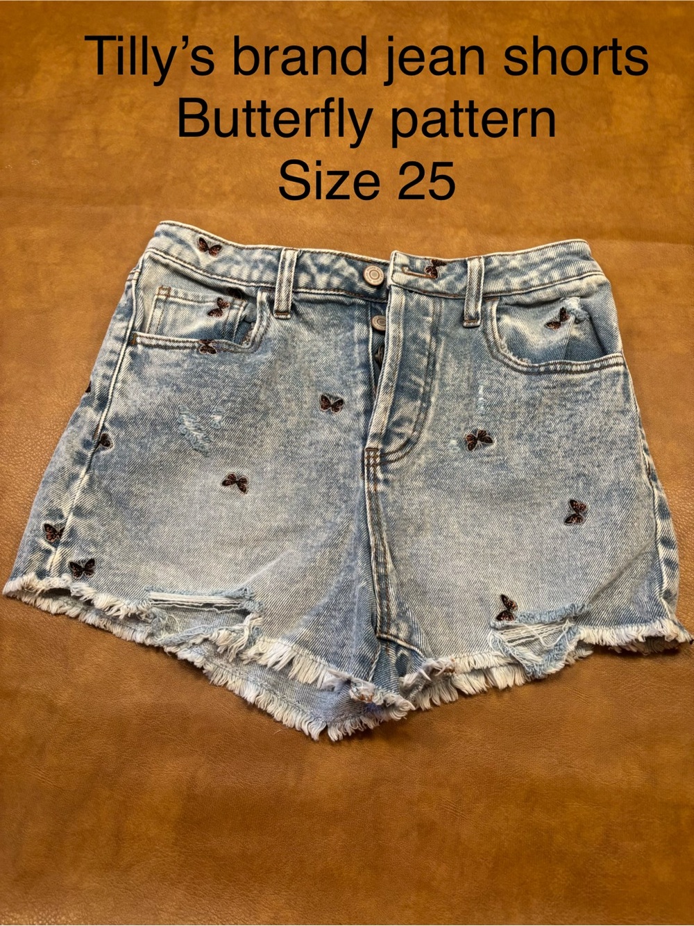 Tilly's Light Blue Denim Butterfly Embroidered Shorts